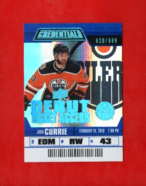 2019-20 Upper Deck Credentials #56 JOSH CURRIE RC Rookie 620/999 Edmonton Oilers