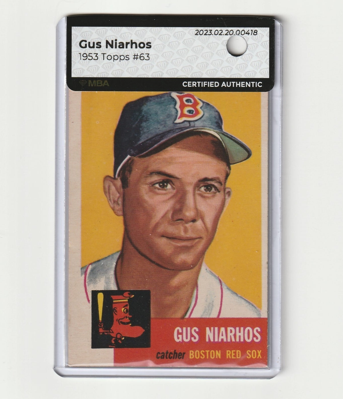 1953 Topps   -   Gus Niarhos  #63   -   MBA AUTHENTIC   -  Boston Red Sox
