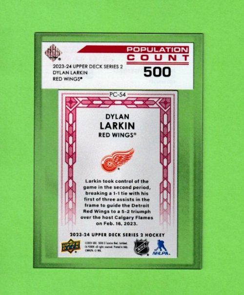 2023-24 Upper Deck Series 2 Dylan Larkin  Population Count 500 Detroit Red Wings