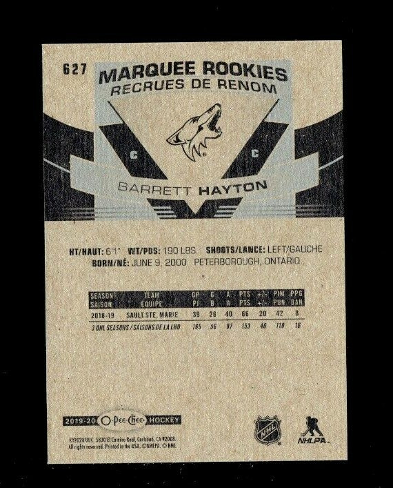 2019-20 Series 2 OPC Update Gold Border Marquee Rookies #627  -  Barrett Hayton