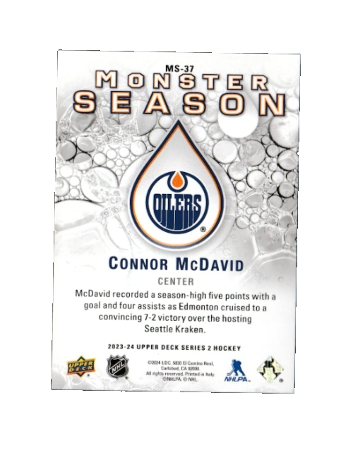 2023-24 UD Monster Season - CONNOR McDAVID - Edmonton Oilers - Card# MS-36