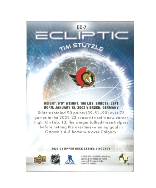 2023-24 UD Upper Deck Series 2  Ecliptic Ec-7  -  Tim Stutzle -  Ottawa Senators