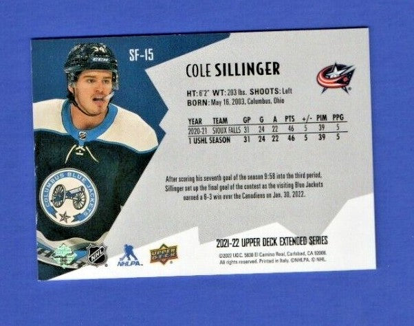 Cole Sillinger   2021-22 UD Extended SPxFinite Radiance Silver #SF-15  2701/2999