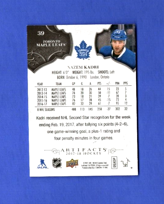 2017-18 Artifacts Ruby #39  -  Nazem Kadri  -  201/299  -  Toronto Maple Leafs