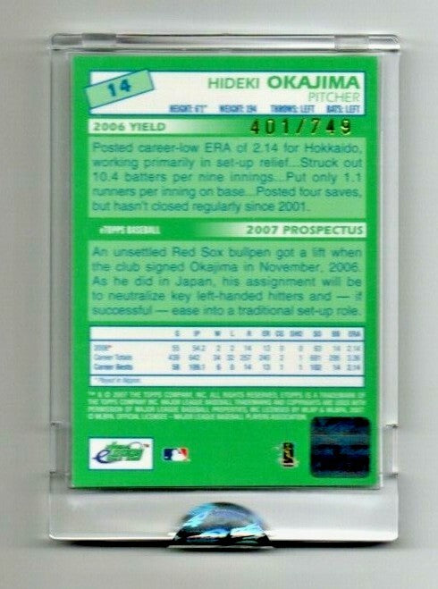 HIDEKI OKAJIMA ROOKIE CARD 2007 eTopps #14 Boston Red Sox  #/749 SIGNED on card