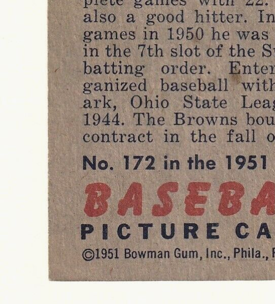 1951 Bowman  -  Ned Garver   -  St. Louis Browns #172   VG-EX