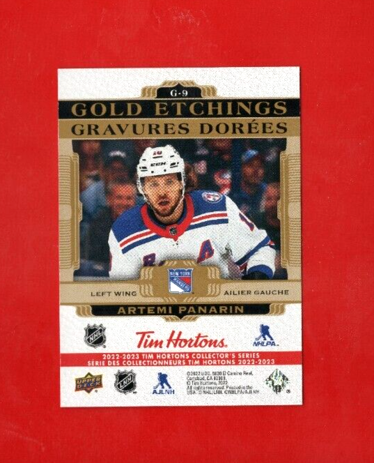 2022-23 Upper Deck TIM HORTONS  Gold Etchings  G- 9  -  Artemi Panarin   Rangers