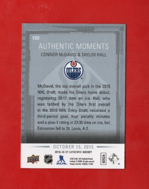 2015-16 Upper Deck SP Authentic Moments CONNOR McDAVID / TAYLOR HALL #160 Oilers