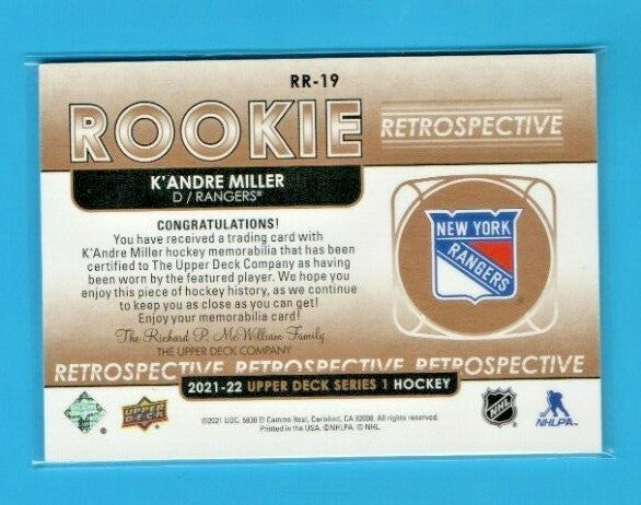 K'Andre Miller 2021-22 UD Series 1 RR-19 Rookie Retrospective  Jersey Blue Patch