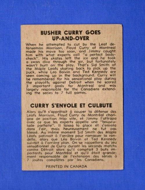 1954-55 Parkhurst  -  Floyd Curry  -  #89 - Montreal Canadiens - Stats Back
