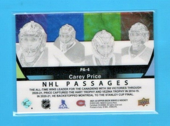 2021-22 Upper Deck  Series 2 NHL PASSAGES #PA-4 Carey Price - Montreal Canadiens