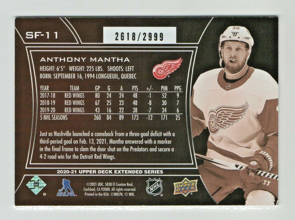 2020-21 Upper Deck Extended Series SPx Finite Anthony Mantha #SF-11 #d 2618/2999