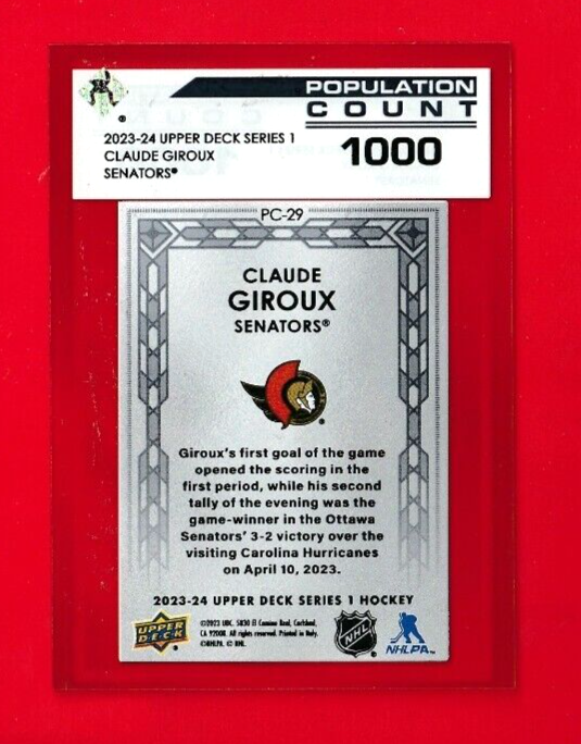 2023-24 Upper Deck Series 1  -  #PC-29   Claude Giroux   - Population Count 1000