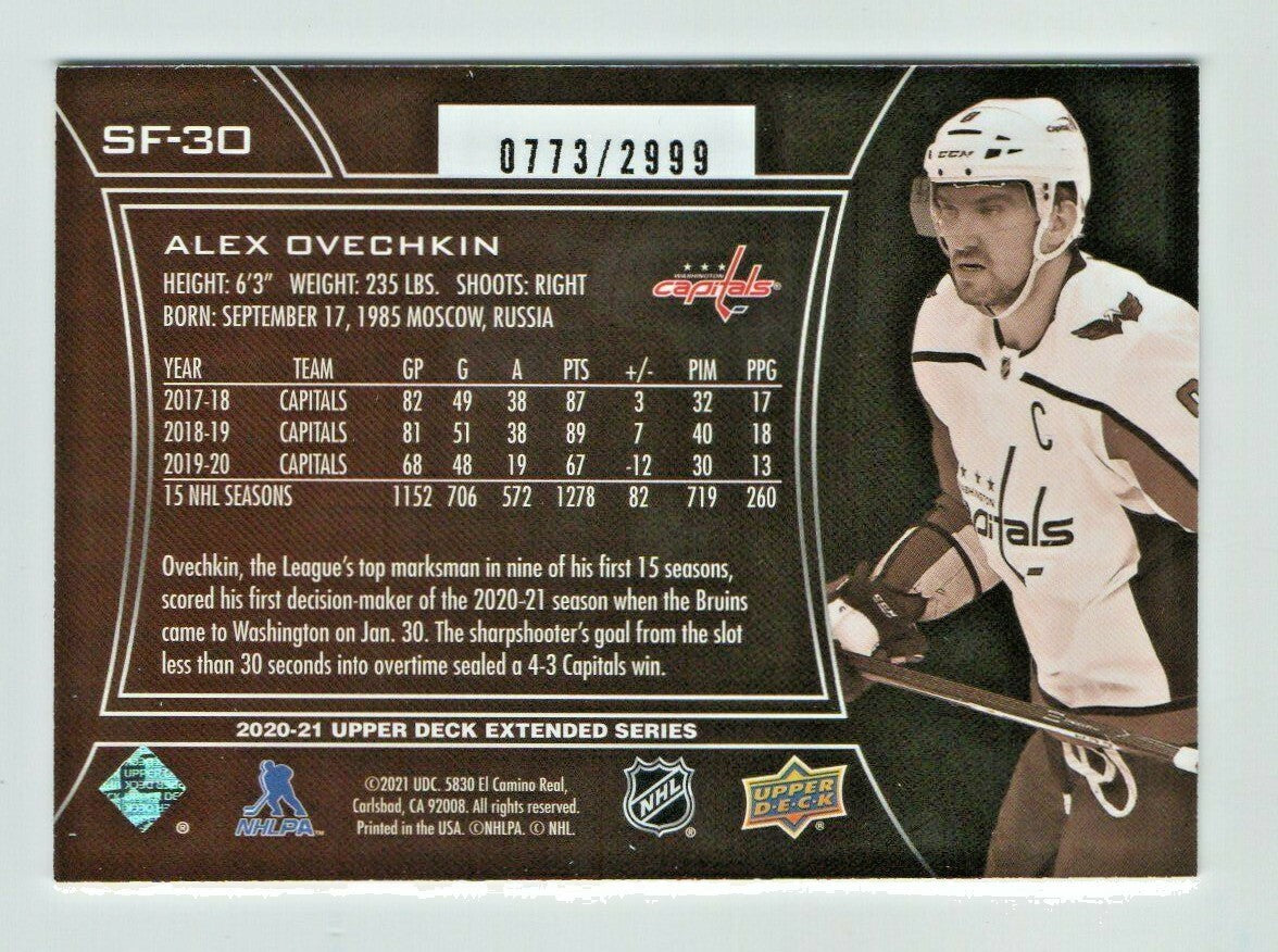 2020/21 UPPER DECK EXTENDED ALEX OVECHKIN FINITE PARALLEL CARD #SF-30 0773/2999