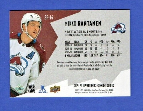 Mikko Rantanen  2021-22 UD Extended SPxFinite Radiance Silver #SF-14  0266/2999