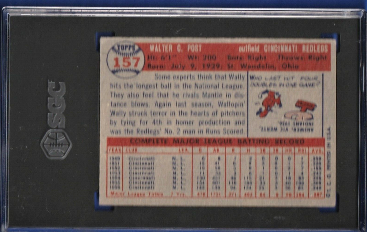 1957 Topps #157   -  Wally Post     -      SGC 5 EX     -     Cincinnati Redlegs