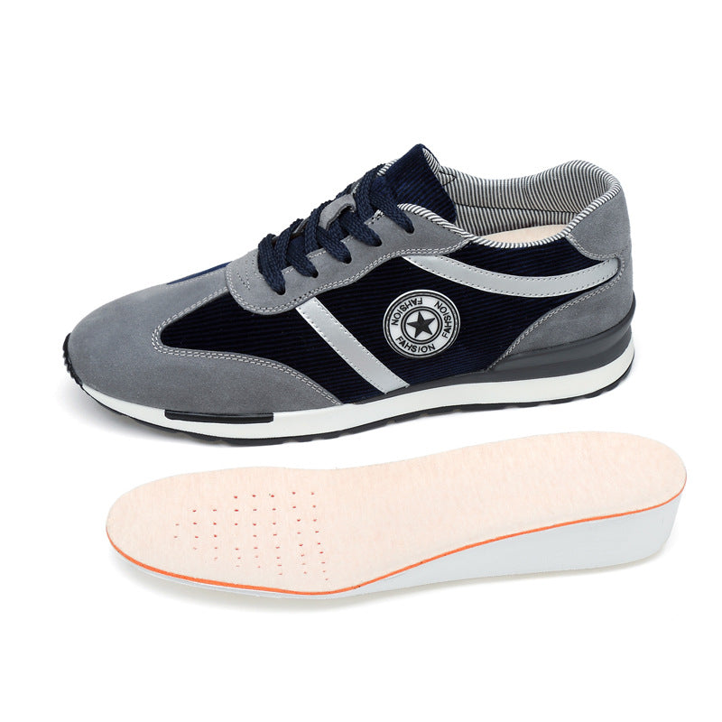 Men's Sports Casual Shoes Korean Style Men's Shoes Hidden Internal Height Increase 8CM Suede Vintage Running Shoes Men