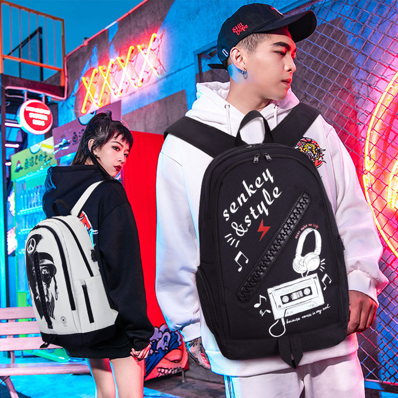 New school season backpack new large zipper Harajuku schoolbag Oxford cloth backpack