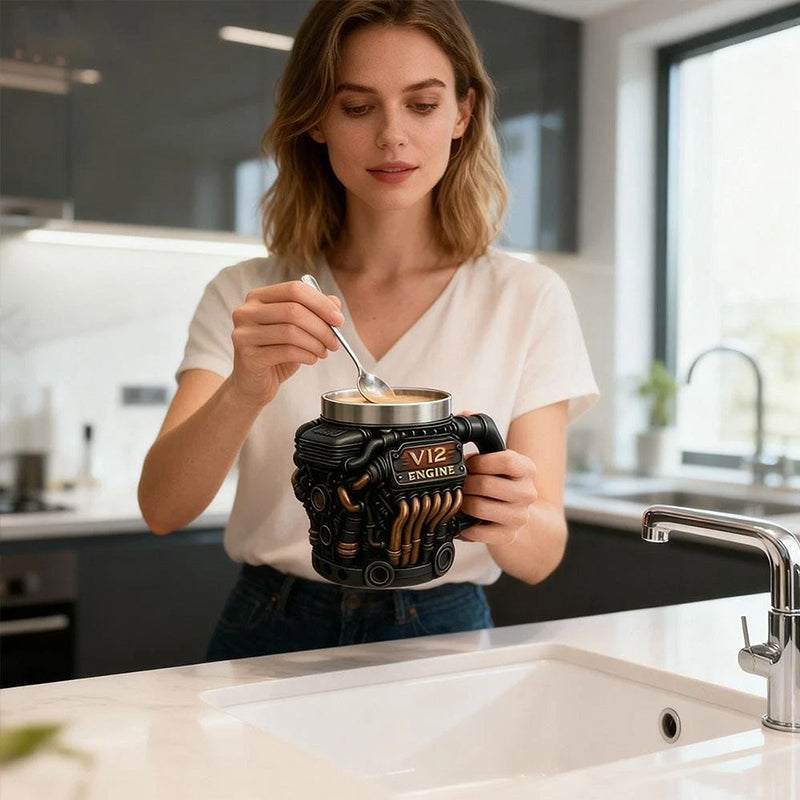 V8 Engine Mug | Stainless Steel Coffee Cup for Car Lovers