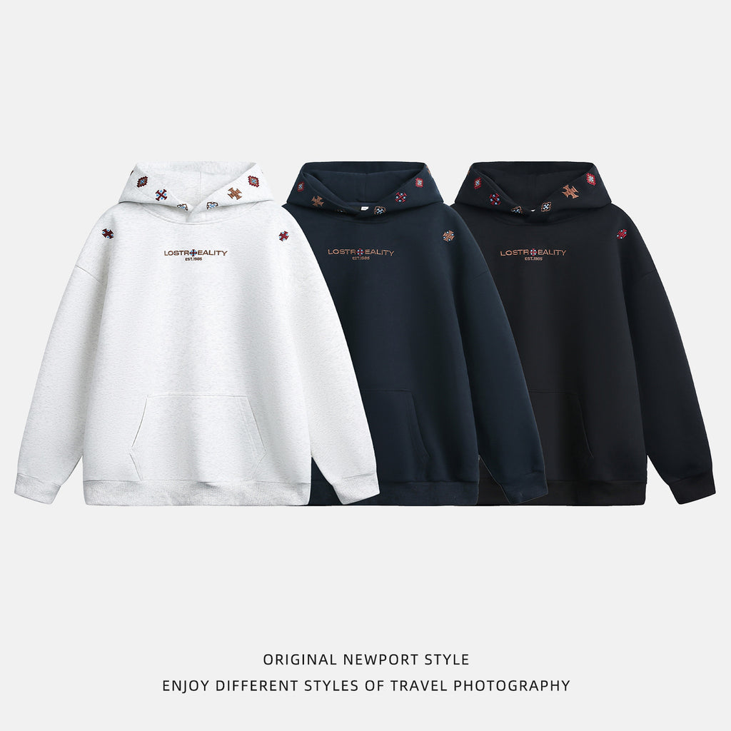 Embroidered hooded sweatshirt for men's sports hoodie