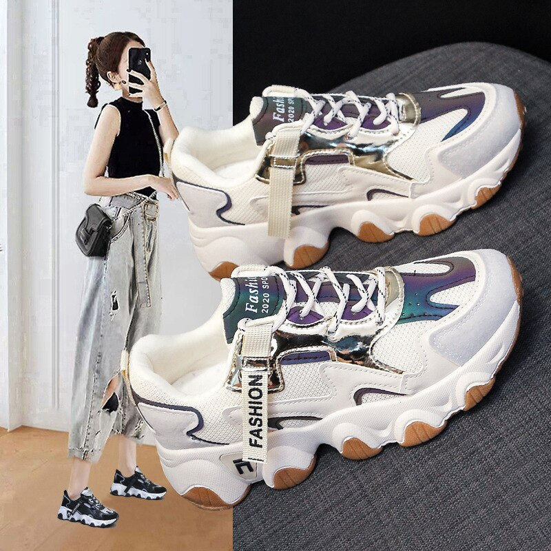 Women's shoes new breathable Korean sports shoes thick-soled student running women's shoes