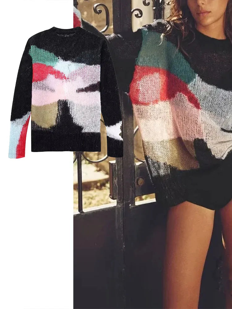 Fashion Thin Chic Sweater Women Vintage Long Sleeve Sweater Loose Pullover Solid Sweater Female Sweaters Top