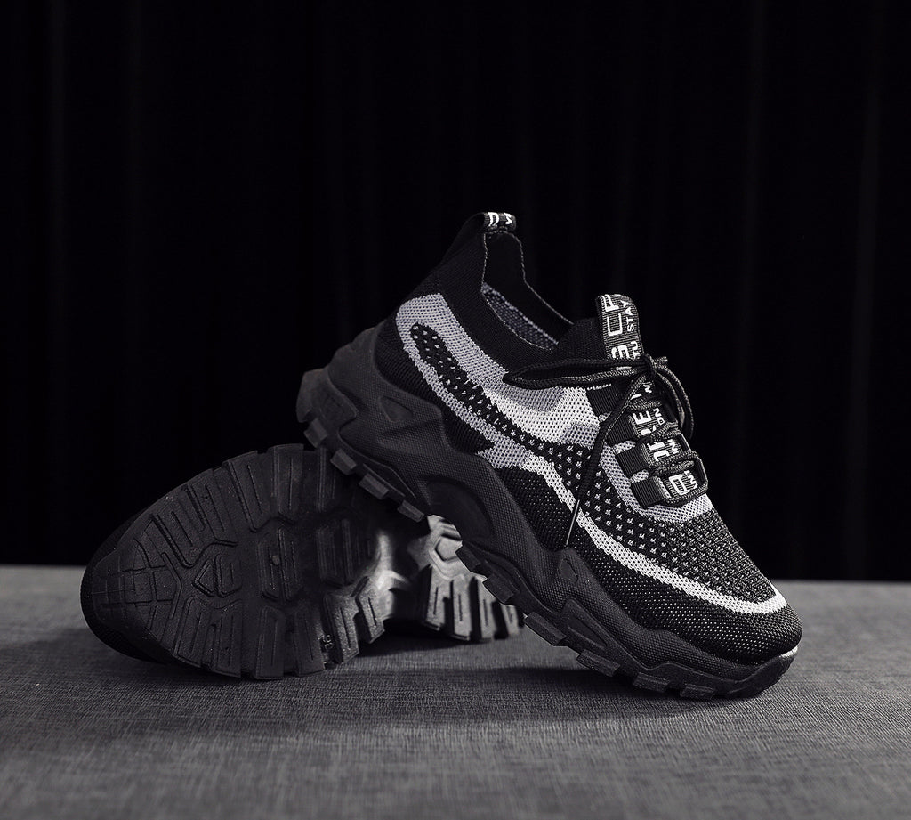 Flyknit shoes breathable and comfortable thick soled shoes dad shoes women's sports shoes