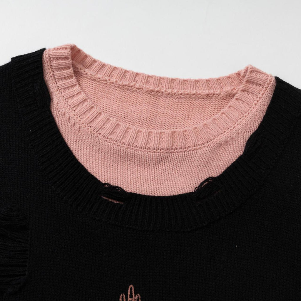 Retro fake two ripped sweaters made of old materials