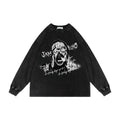American Retro Dark Printed Vintage Washed Oversize Trendy Street Men's and Women's Round Neck Sweaters