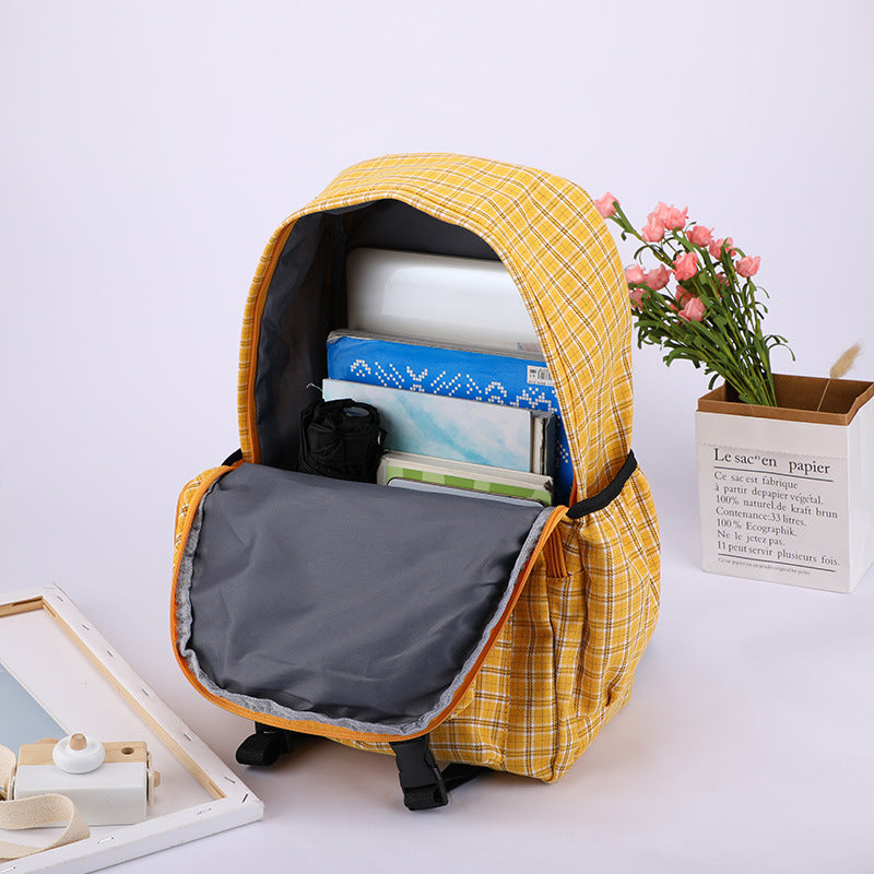Girls cotton square plaid Japanese style backpack large capacity junior high school high school student schoolbag