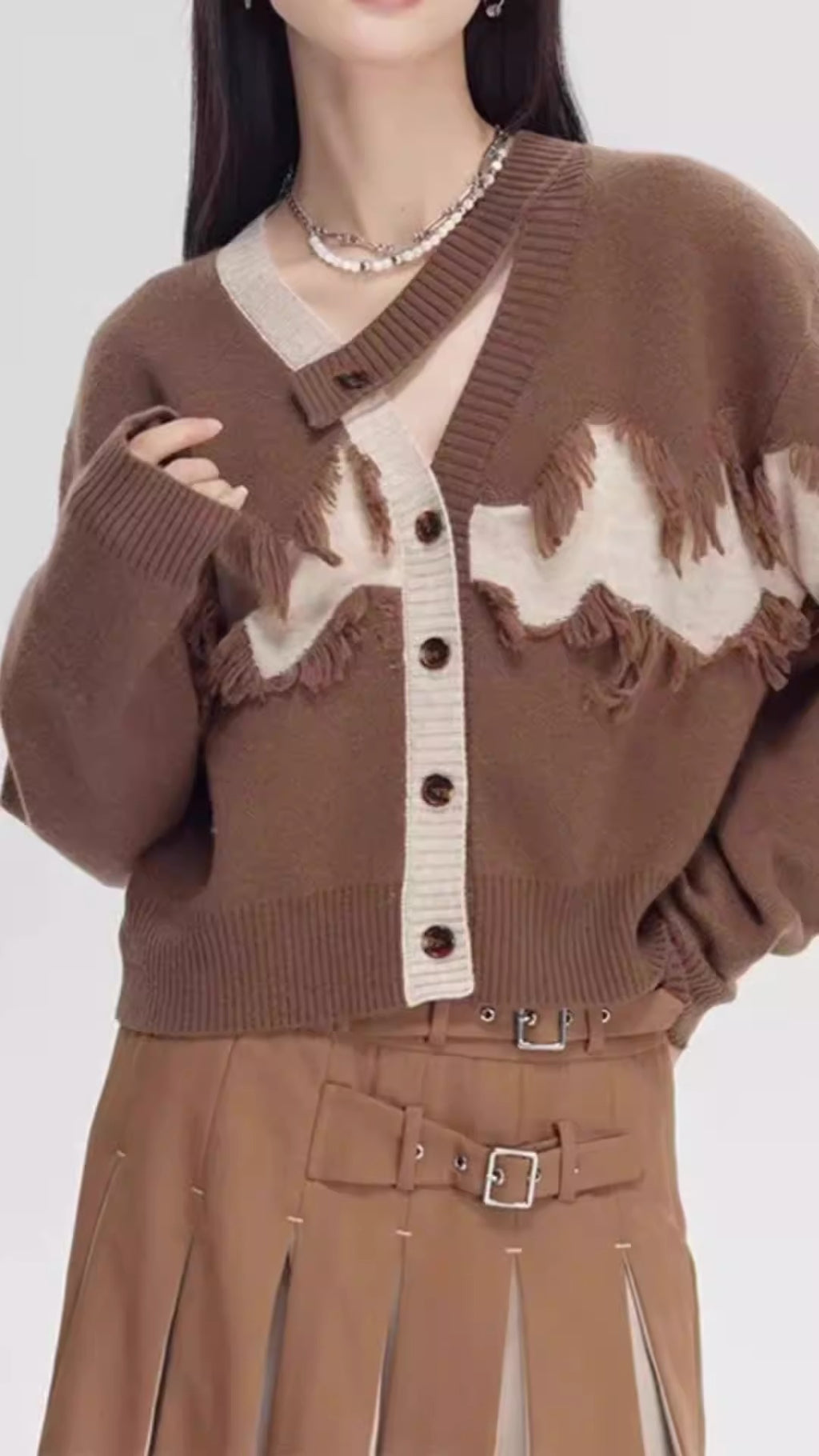 Patchwork Tassel Knitting Sweaters For Women V Neck Long Sleeve Hit Color Casual Loose Sweater Female Fashion